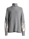 Lapointe Metallic Leather-patch Merino Wool Turtleneck Sweater In Gray