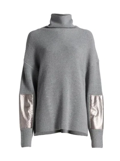 Lapointe Women's Re-edition Metallic Patch-embroidered Wool Turtleneck Sweater In Gray