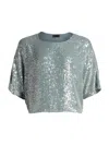 Lapointe Sequined Short-sleeve Oversized T-shirt In Blue