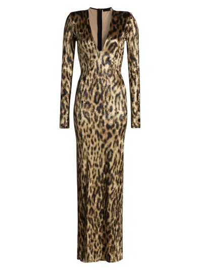 Lapointe Women's Re-edition Velvet Leopard-print V-neck Gown In Brown