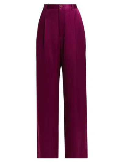 Lapointe Women's Relaxed Pleated Satin Pants In Berry