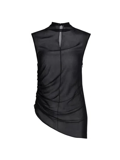 Lapointe Women's Ruched Sheer Georgette Sheer Top In Black