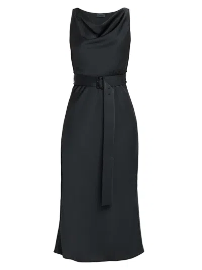 Lapointe Women's Satin Belted Midi-dress In Black