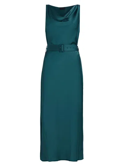 Lapointe Women's Satin Cowlneck Belted Midi-dress In Blue