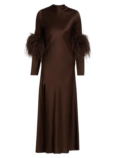 Lapointe Women's Satin Feather-cuff Draped Gown In Brown