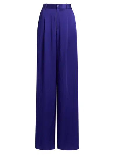 Lapointe Women's Satin Relaxed Pleated Pants In Blue