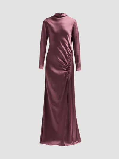 Lapointe Women's Satin Ruched A-line Tab Gown In Dark Mauve