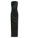 Lapointe Lightweight Satin Ruched Gown With Slit In Multi