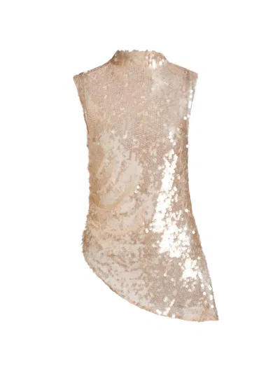 Lapointe Women's Sequined Mock Turtleneck Asymmetric Top In Neutral