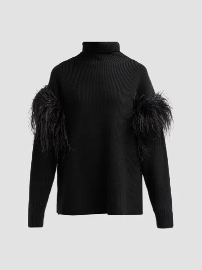 Lapointe Women's Wool Feather-trimmed Turtleneck Sweater In Black
