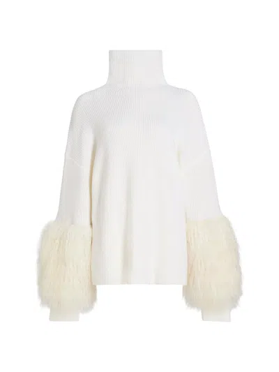 Lapointe Women's Yak Yarn-cuff Merino Wool Turtleneck Sweater In White