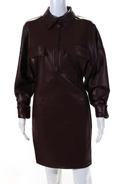 Pre-owned Lapointe Womens Stretch Faux Leather Collared Mini Dress - Mahogany Size M In Brown