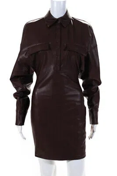 Pre-owned Lapointe Womens Stretch Faux Leather Collared Mini Dress - Mahogany Size Xs In Brown