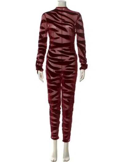 Pre-owned Laquan Smith 2021 Velvet Jumpsuit In Burgundy