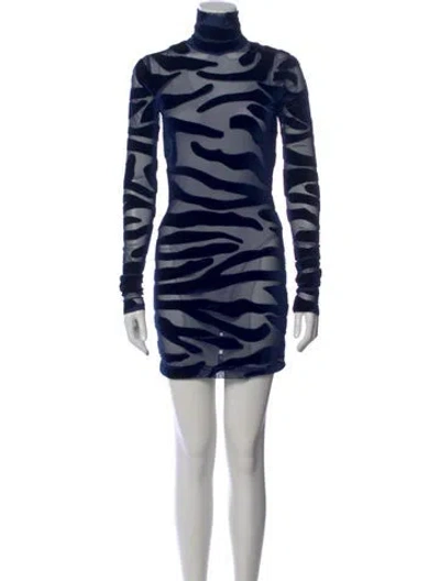 Pre-owned Laquan Smith Animal Print Mini Dress In Blue