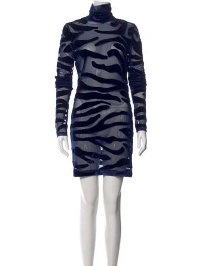 Pre-owned Laquan Smith Animal Print Mini Dress In Blue