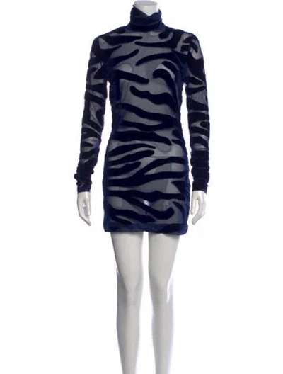 Pre-owned Laquan Smith Animal Print Mini Dress In Blue