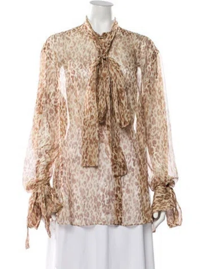 Pre-owned Laquan Smith Animal Print Tie Neck Blouse W/ Tags In Multicolor