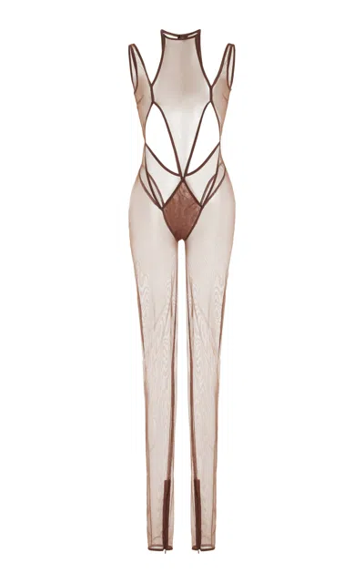 Laquan Smith Argyle Jumpsuit In Brown