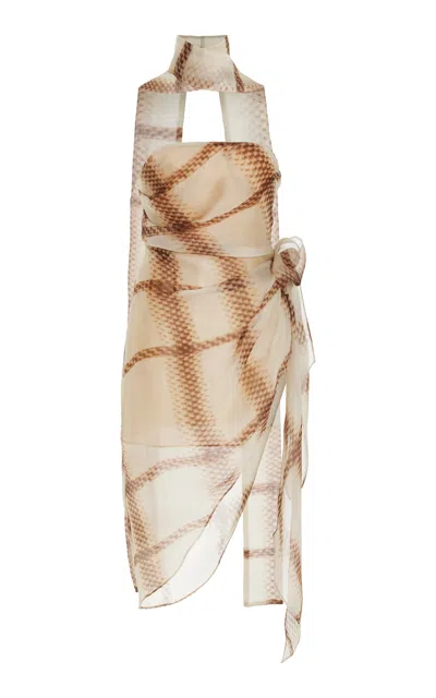 Laquan Smith Asymmetric Draped Silk Dress In Neutral