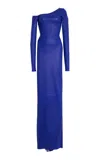 Laquan Smith Asymmetric Neckline Leather Gown In Royal Blue