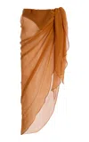 Laquan Smith Asymmetric Silk Midi Skirt In Brown