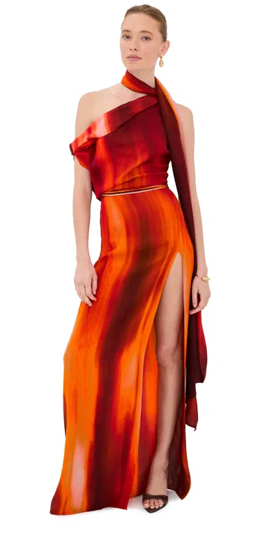 Laquan Smith Asymmetrical Draped Dress With Scarf Multi In Red