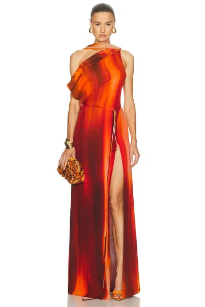 Laquan Smith Asymmetrical Draped Scarf Dress In Orange