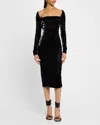 LAQUAN SMITH BACKLESS LONG-SLEEVE MIDI DRESS