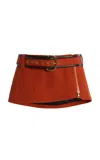 Laquan Smith Belted Cotton-blend Mini Skirt In Red