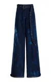 Laquan Smith Belted Oversized Cotton Pants In Blue