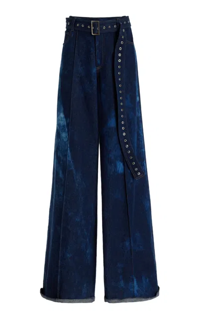 Laquan Smith Belted Oversized Cotton Pants In Blue
