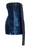 Laquan Smith Belted Padded-cotton Mini Dress In Blue
