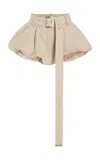 Laquan Smith Belted Silk-cotton Mini Shorts In Neutral