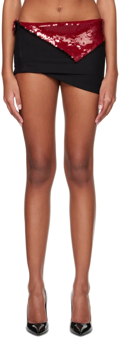 Laquan Smith Black & Red Paneled Miniskirt In Black/cherry