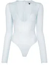 Laquan Smith Scoop-neck Mesh Bodysuit In Blue