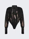 Laquan Smith Bodysuit With Necktie Detail In Gold