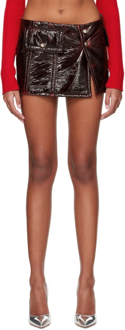 Laquan Smith Burgundy Moto Miniskirt In Oxblood