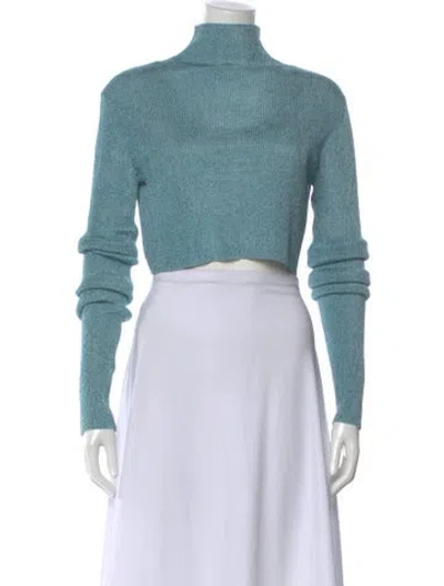 Pre-owned Laquan Smith Cashmere Turtleneck Crop Top W/ Tags In Blue