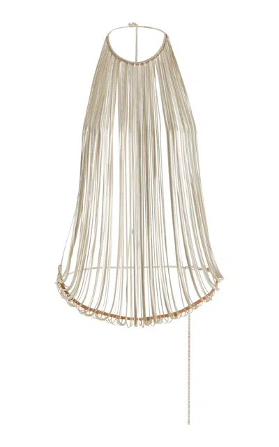 Laquan Smith Chain Embroidered Halter Top In Silver