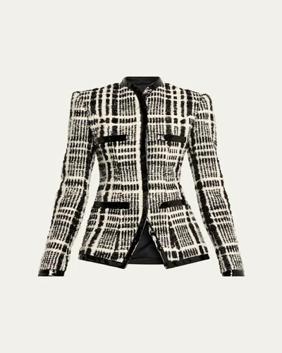 Laquan Smith Check Tweed Single-breasted Tailored Jacket In Black