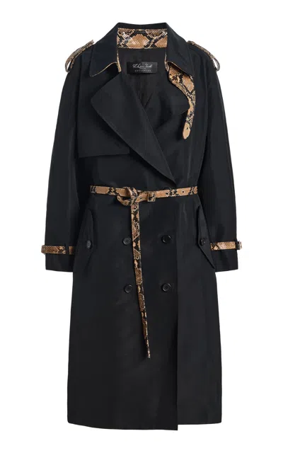 Laquan Smith Contrast-trim Midi Trench Coat In Black