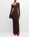 Laquan Smith Convertible-neck Long-sleeve Drop-waist Gown In Chocolate