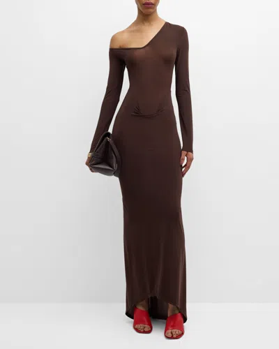 LAQUAN SMITH CONVERTIBLE-NECK LONG-SLEEVE DROP-WAIST GOWN