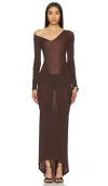 Laquan Smith Convertible-neck Long-sleeve Drop-waist Gown In Chocolate