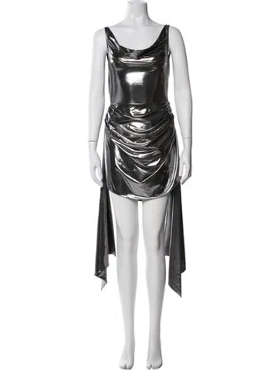 Pre-owned Laquan Smith Cowl Neck Mini Dress W/ Tags In Metallic/silver