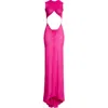 Laquan Smith Crisscross Sleeveless Sheer Mesh Gown In Fuchsia