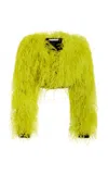 Laquan Smith Cropped Marabou Jacket In Yellow