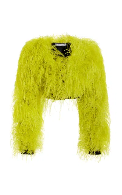 Laquan Smith Cropped Marabou Jacket In Yellow