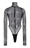Laquan Smith Cross Grain Turtleneck Bodysuit In Black